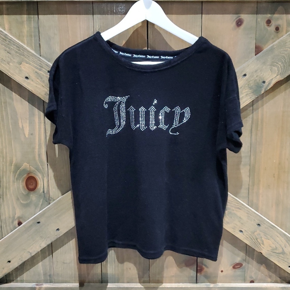 Juicy Couture Black Fuzzy Crop Top With Bling Comfy Cozy Size Large